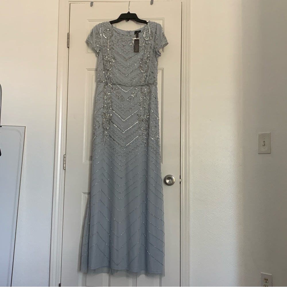 ADRIANNA PAPELL Short Sleeve Beaded Dress